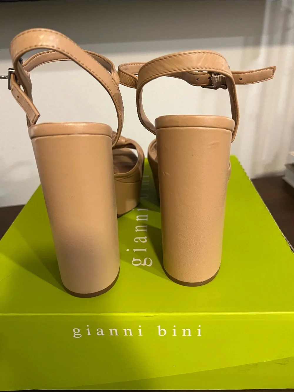 Gianni Bini Beige Knotted Platform Sandals with Ankle Strap